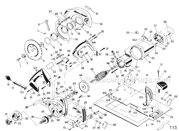 Page A Diagram and Parts List for Type 4 Black and Decker Circular Saw
